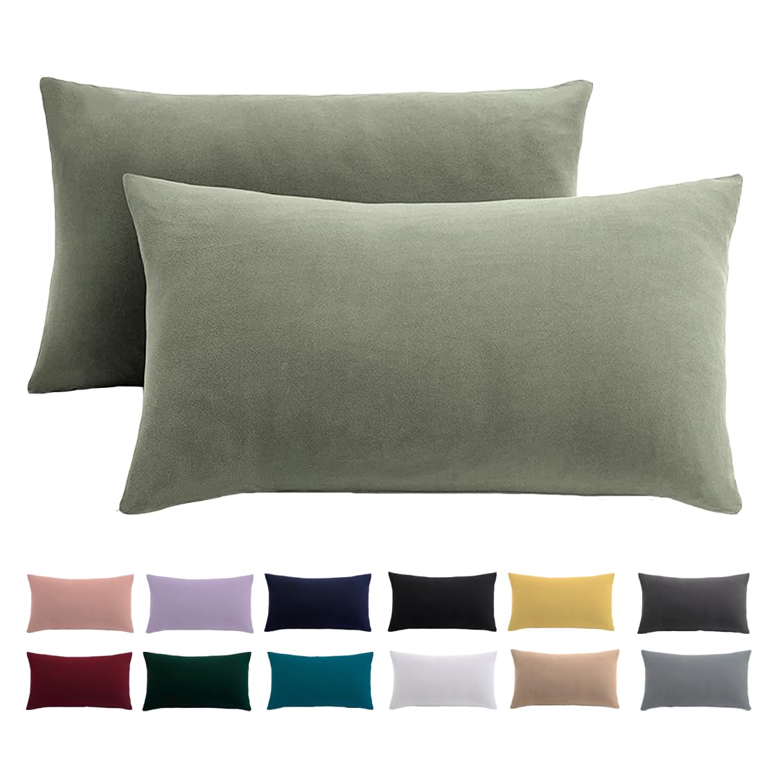 Cushion Cover 50 x 70 cm, Set of 2 - Pillowcases 50 x 70 cm, Sage Green for Pillows, 100% Microfibre Cushion Cover, Non-Iron and Wrinkle-Free with Zip
