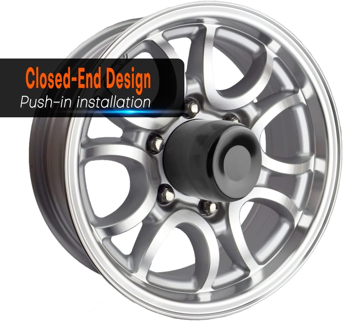 4Pcs 4.25 inch Wheel Center Caps Push Through for Truck Trailer RV SUV Wheels Rims, Black Carbon Steel Hub Caps 4.25" Bore, 3.66" Tall