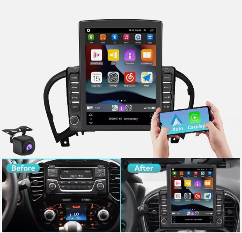 4+64G 9.7" Double Din Car Radio Stereo for Nissan Juke 2010-2014 2013 2012 2011, w/WiFi GPS Bluetooth IPS Car Audio Receiver w/Carplay Android Auto AHD Backup Camera SWC (for Base Trim)