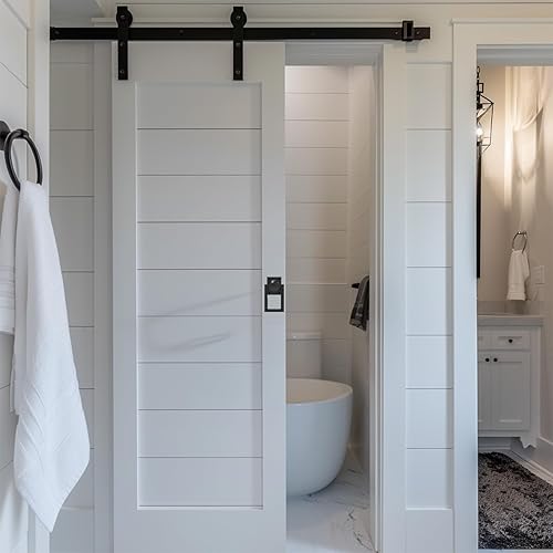 Miniatura 10 de trust4care Manija de puerta de granero giratoria de 3-34 pulgadas, color negro mate, manijas de puerta de garaje plegables de herradura, enganche de