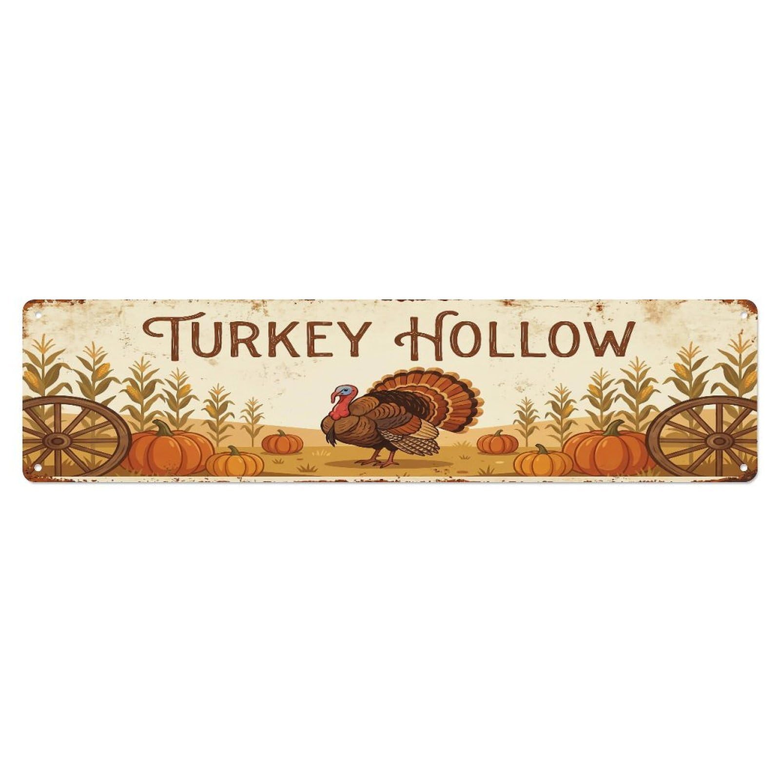 Metal Tin Sign Vintage Turkey Farm Scene Turkey Hollow