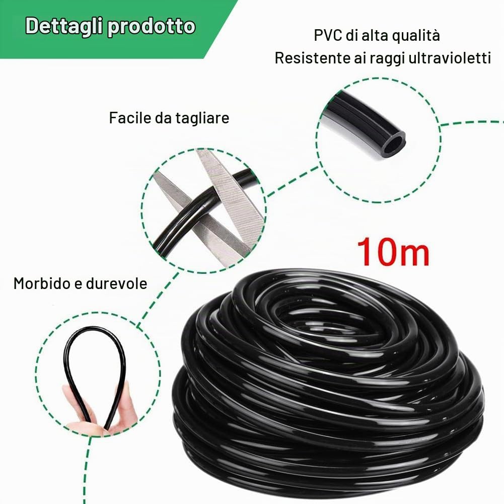 10m Tubo di distribuzione Drip-System, PVC 8 / 11mm Tubo di Alimentazione Flessibile, Tubo Irrigazione per Piante da Serra e Giardino, per la Posa Superficiale o Interrata