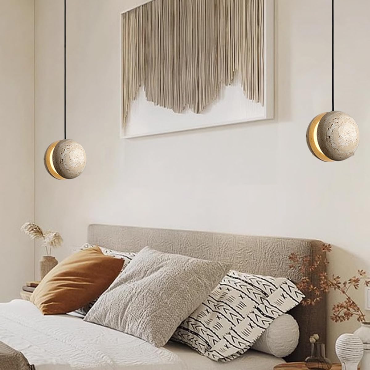Lampadario sferico Natural Stshade, Mini Lampada retrò, Illuminazione da Comodino, Barra, soffitto, lampade a LED in Stile Giapponese Wabi-Sabi per Tavolo, Soggiorno, Camera da Let