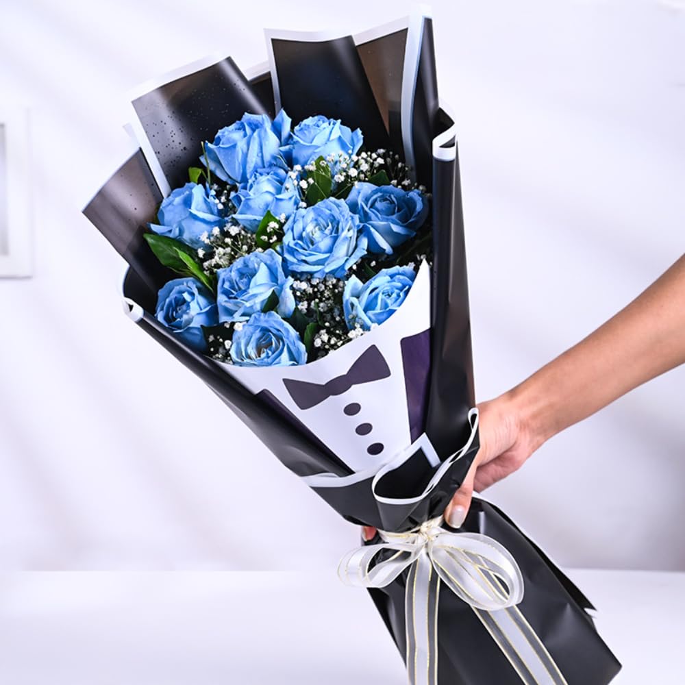 FlowerAura Premium Fresh Live Flower Bouquet of 10 Blue Spray RosesIn Gentleman Elegance Designer Packing Gift For Birthday | Men's Day | Brother's Day | Fathers Day Gift For Dad (Same Day Delivery)-image-43