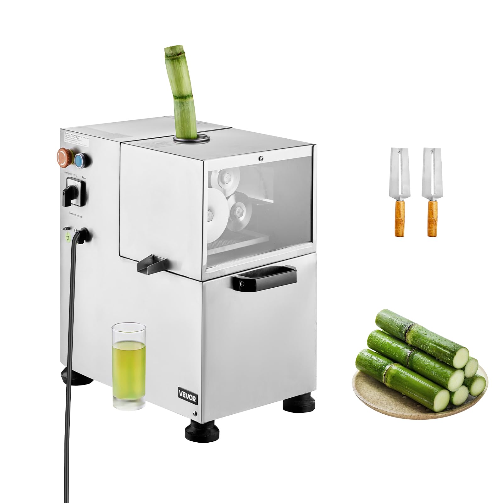 VEVOR Presse à Canne à Sucre Électrique 800 W, Extracteur de Jus de Canne à Sucre Haut Rendement de 300 kg/h, avec 4 Rouleaux en Acier Inoxydable, pour Restaurant Bar Stand Supermarché Boissons