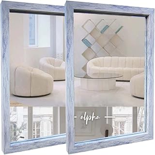 2 PCS Decorative Rustic Farmhouse Wood Framed Wall Mirror Rustic White Color Acc - Compare price