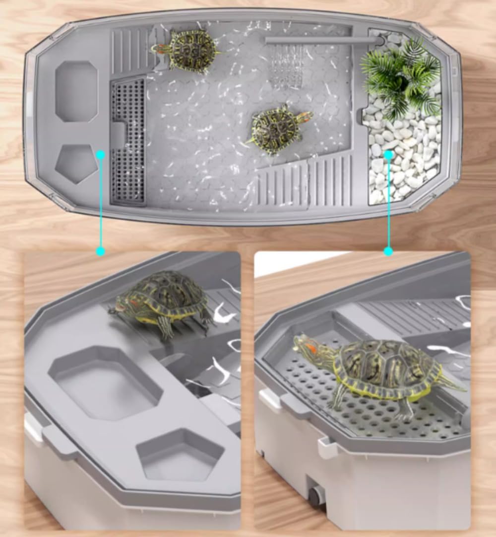 Amazon | Fiegcit 亀の水槽 蓋付き カメ用水槽 亀 水槽 プラスチック