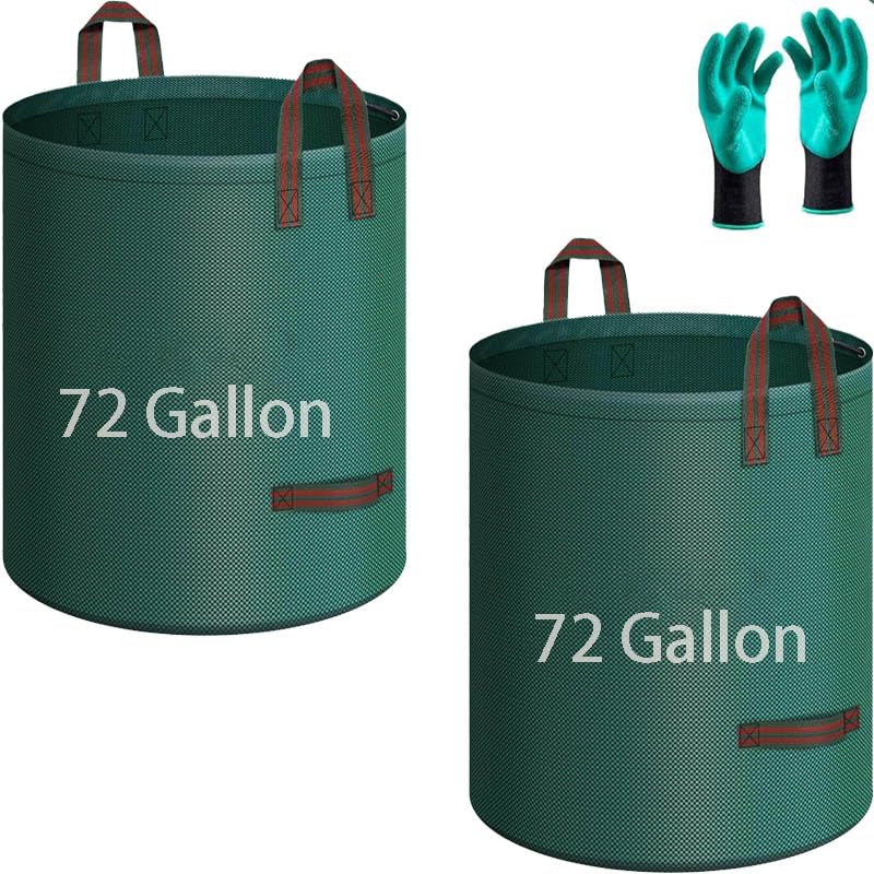 FIQAPJ 2-Pack 72-Gallon Yard Leaf Polypropylene Bags, 26-Inch Diameter & 33-Inch Height, with 1 Pair Gloves, Rip-Resistant & Reusable, Multifunctional