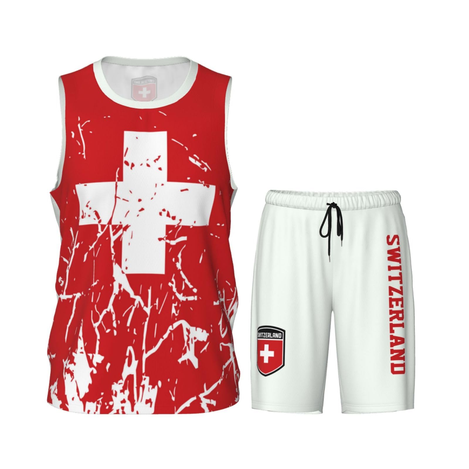 Switzerland Flag Grain (2) Basketball Jersey Uniform Suit for Men Adults Training Athletic Set