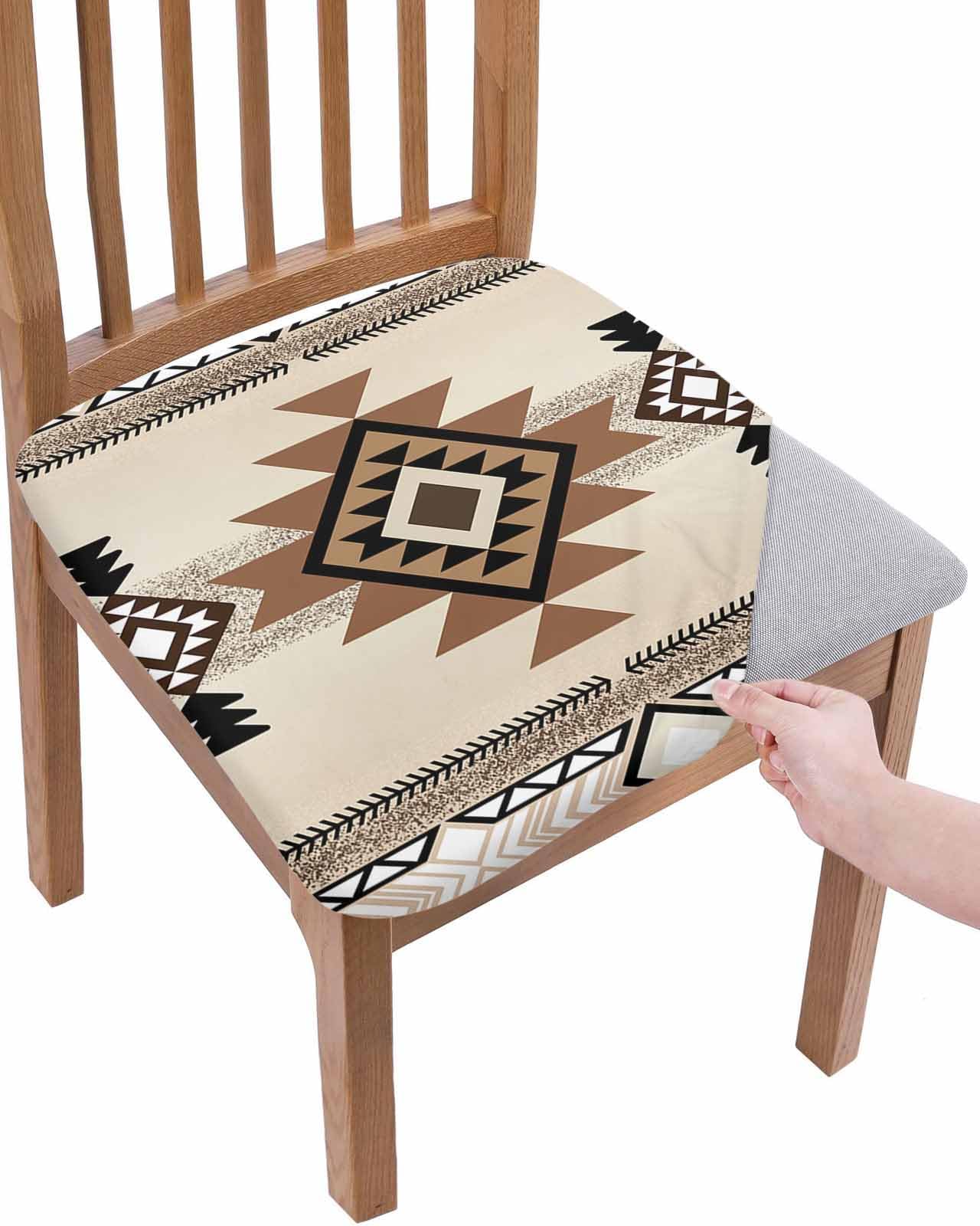 Boho Western Chair Seat Covers for Dining Room Stretch Chair Seat Covers Set of 6, Chair Seat Protector Cushion Slipcovers for Kitchen Restaurant Office Southwest Native American Indian Geometric
