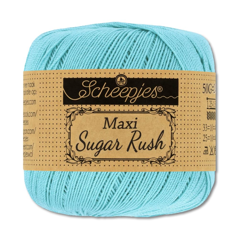 Frida's Wollhaus Scheepjes 50 g Maxi Sugar Rush Crochet Yarn Filet Crochet Cotton 87 Colours (397 | Cyan)