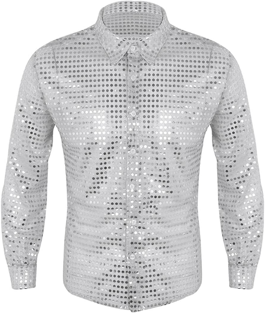 Zadaos Mens Sequins Latin Transparent Shirt Dance Modern Ballroom Tango Rumba Samba Dancewear