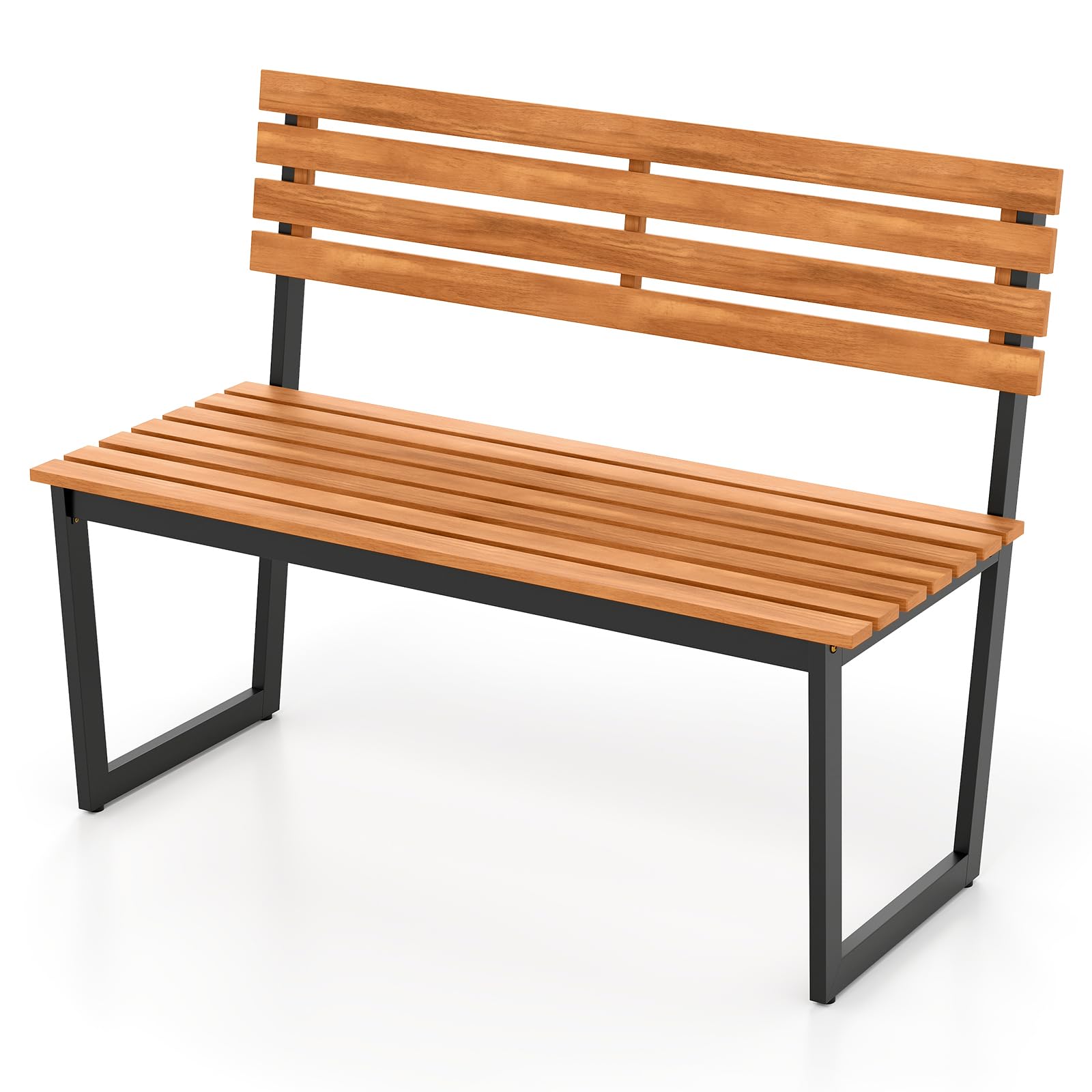 DREAMADE Gartenbank Holz, 2-Sitzer Holzbank wetterfest, Sitzbank Outdoor aus Akazienholz mit Metallrahmen, Balkonbank bis 360 kg belastbar, Parkbank für Garten, Balkon, Terrasse (Ohne Lehne)