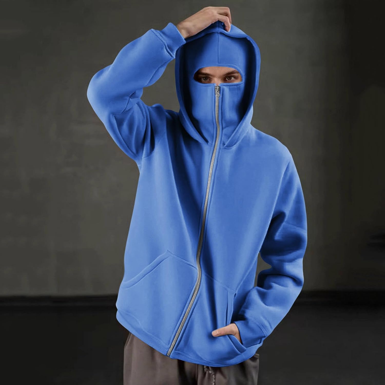 Balaclava Hoodie with Mask for Women Windproof Zip up Hoodie Double Layer Hood Sweatshirt Thermal Casual Sweatshirt