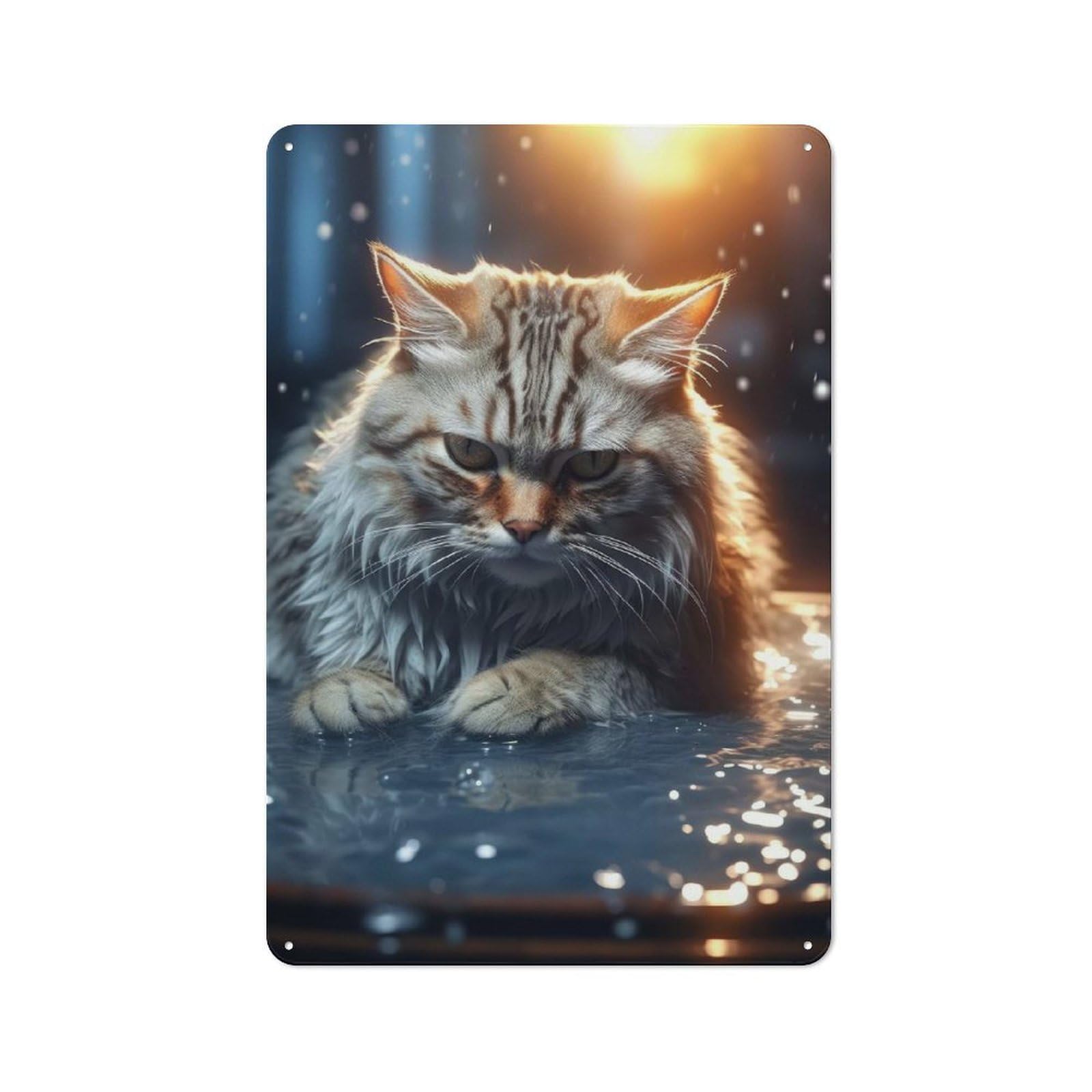 Junmoney Angry Cat Kitty In Water Metal Sign 30X20cm With For Hallway Wall, Vintage Decor, For Vintage Wall Decor Fans, For Themed Room Decoration