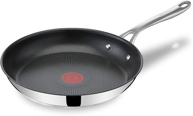 Tefal Jamie Oliver Cook's Direct Frying Pan 28cm Non-Stick Stainless Steel Perfect for Pancake Day, Heat Indicator, Riveted Safe-Grip Handle, Induction Hob Compatible, E3040644
