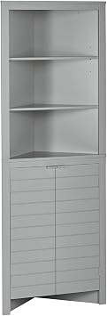 RiverRidge Madison Bathroom Corner Storage Cabinet with Open Shelves and Cupboard Tall Corner Storage Gray Bathroom Furniture Curio Cabinet
