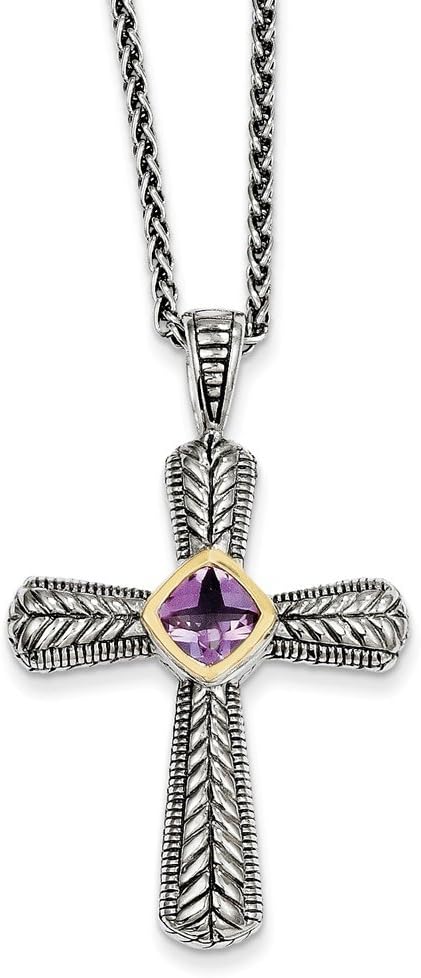 Sterling Silver w/14k Amethyst Cross Necklace