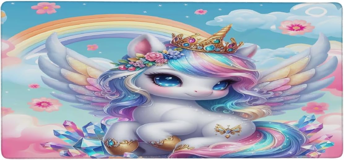 Large Mouse Mat Animal Funny Unicorn Computer Mousepad with Non-Slip Rubber Base Waterproof Mouse Pad Desktop Keyboard Pad for Gamer,Home School Laptop Office Accessories,35.4x15.7 in