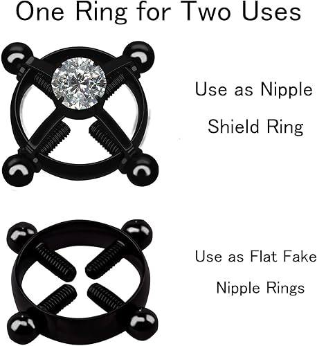 Miniatura 4 de 2 anillos de pezón sin perforación, de acero inoxidable, con circonita cúbica, ajustable, barra para pezón, joyería para pezones