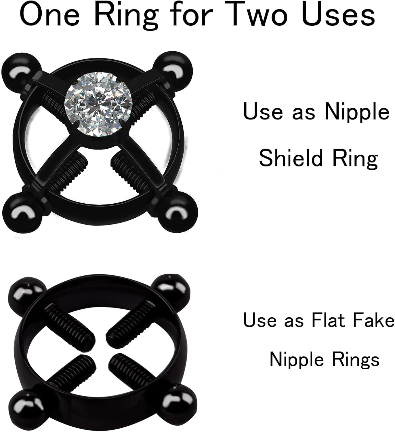 2Pcs NonPiercing Nipple Rings Stainless Steel CZ Nipple