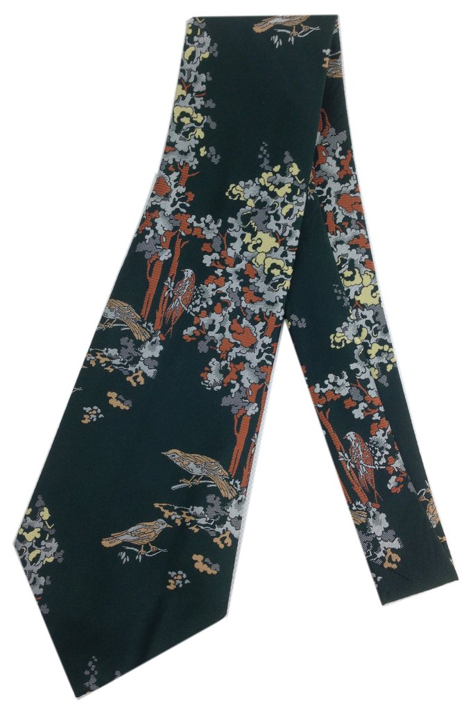 Tree Scenery Necktie Vintage Jacquard Weave Wide Kipper 1970's