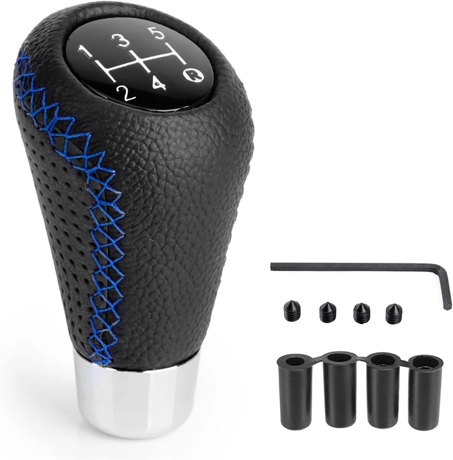 Replacement for Jeep Patriot 2008-2017, Replacement Universal 5 Speed Leather Gear Shift Lever Manual Shift Lever Stick with 4 Adapters 8/10/11/12mm,C/Black Blue Line(Normal/C/