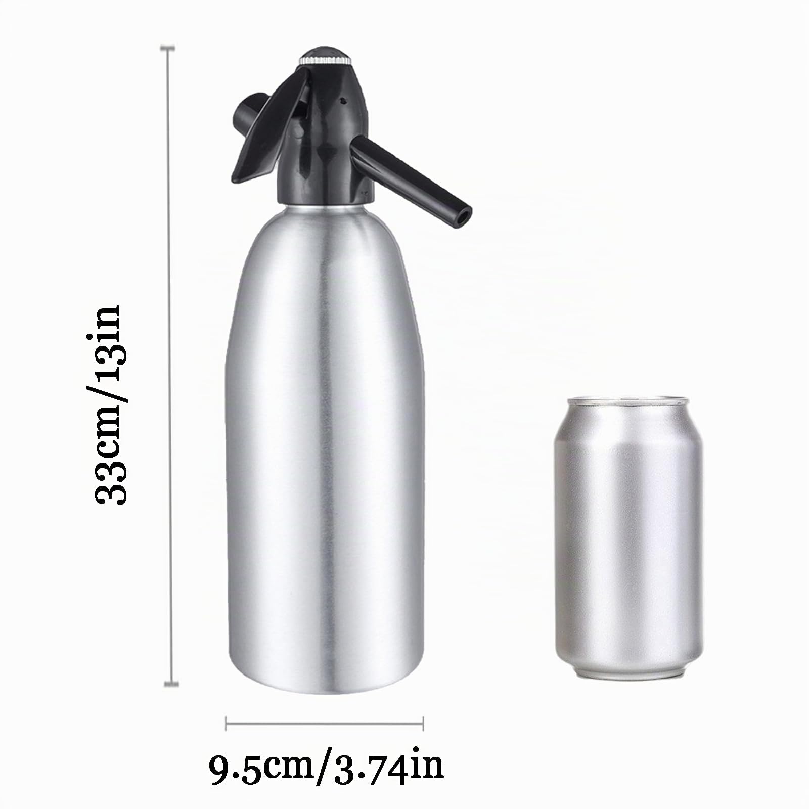 Sifón portátil de refresco de aluminio para el hogar, 1 litro, para hacer agua carbonatada, kit nostálgico de agua con gas para refrescar seltzer, cócteles, jugos y bebidas gaseosas (plata)