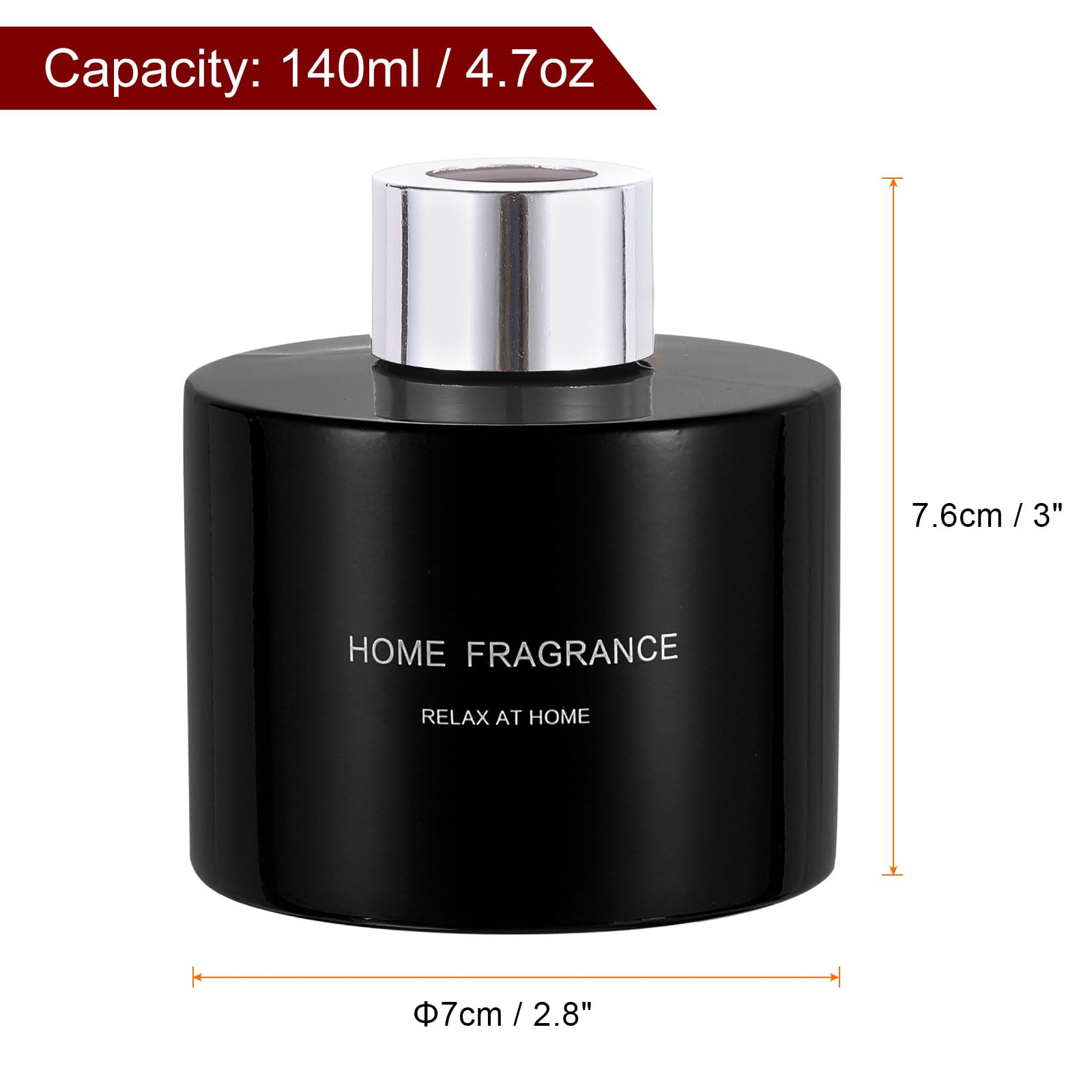 HARFINGTON 4pcs Empty Glass Diffuser Bottle 140ml/4.7oz Refillable Fragrance Accessories Aromatherapy Jar Container for Replacement Reed Diffuser DIY Home Bathroom Black with Silver Tone Cap