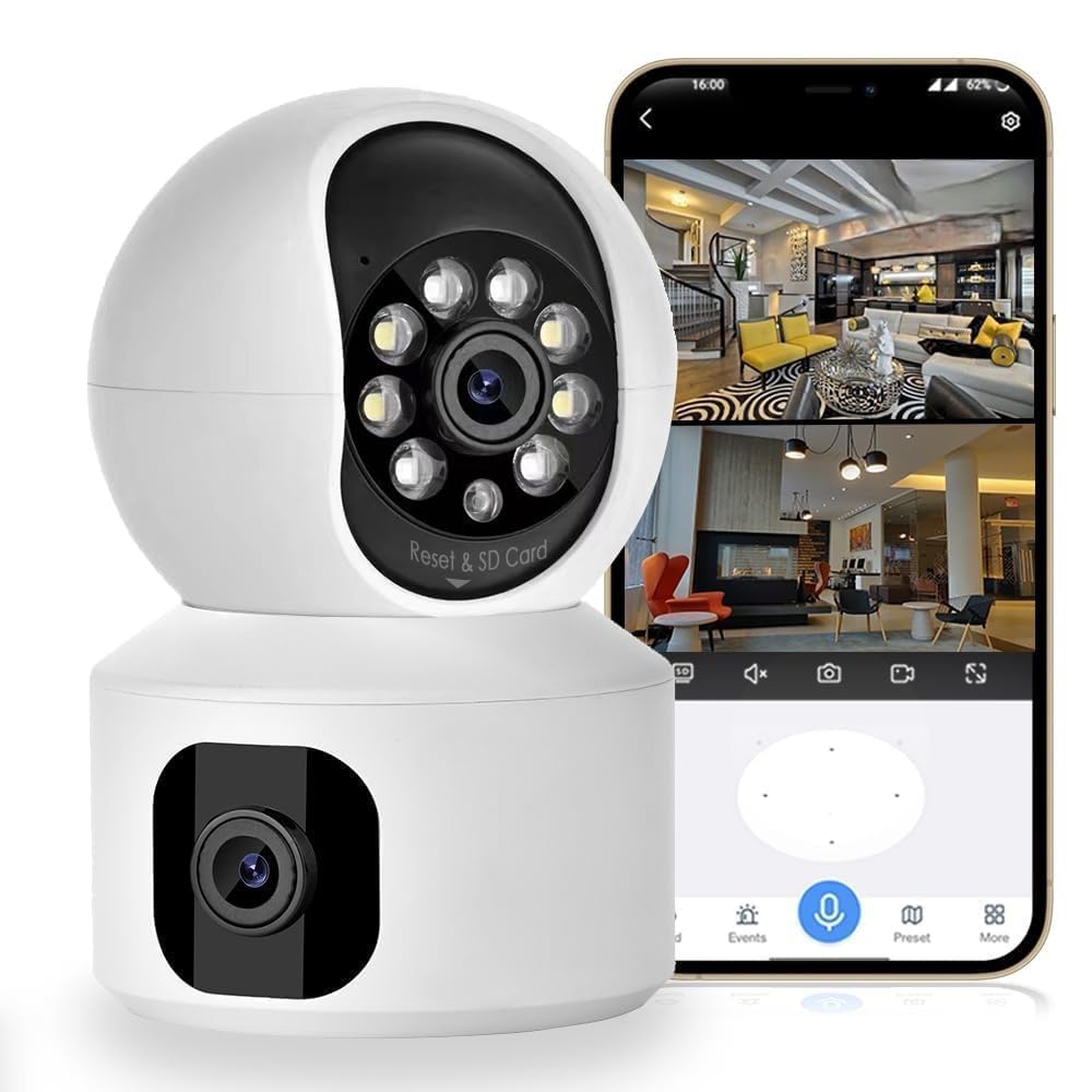 TP PLUS 5MP Indoor WiFi Smart CCTV Camera for Home | Full HD | Color Night Vision | Motion Detection | Two Way Audio | Wireless Home Security Camera with Mobile App V380 Pro (CV Dual lens2)