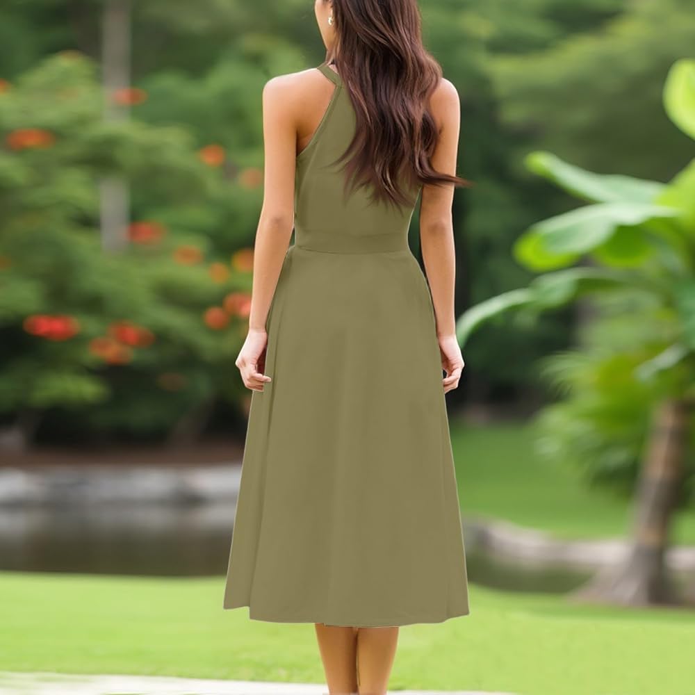 women's casual loose split wrinkle free maxi dress 2025 Women Summer Round Neck Wrinkle-Free Long Vacation with Pockets Fashion Formal Wear Macys Petite winter long coat and find the coastal Color:White/White Silver