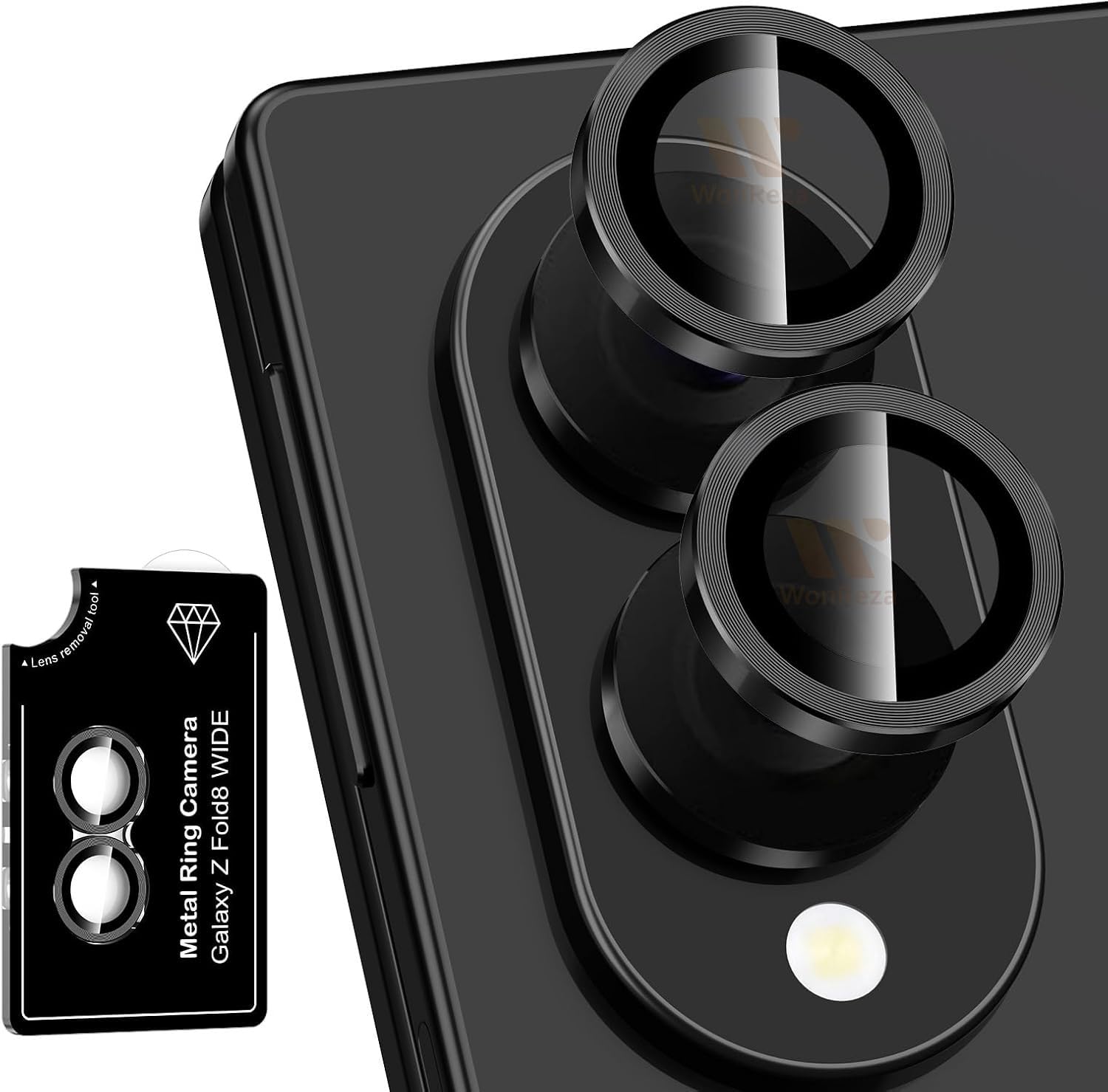 Pack 2 - Camera lens Protector Ring Compatible with Samsung Galaxy Z Fold 8 Wide 5G Camera Tempered Glass Aluminum Alloy Rings, Ultra-HD Metal Frame- Black-image-42