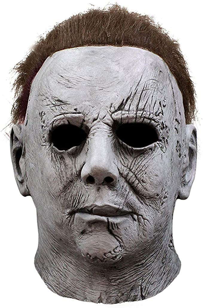 2022 Michael Myers Mask, Scary Halloween Latex Cosplay Props, White Face Full Head Mask with Hair