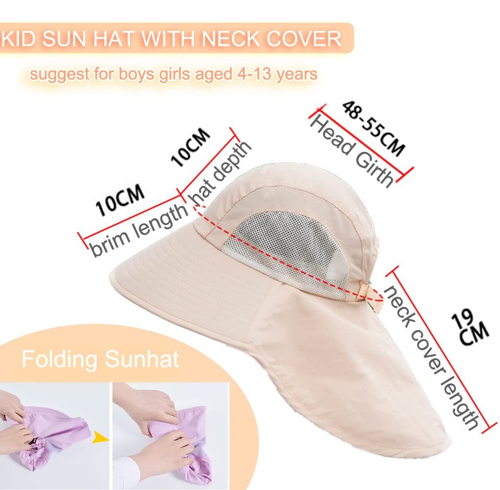 Chapeau de Soleil Anti-UV UPF50+ pour Enfants 5-13 Ans Large Bord Respirant Séchage Rapide Plage Cyclisme