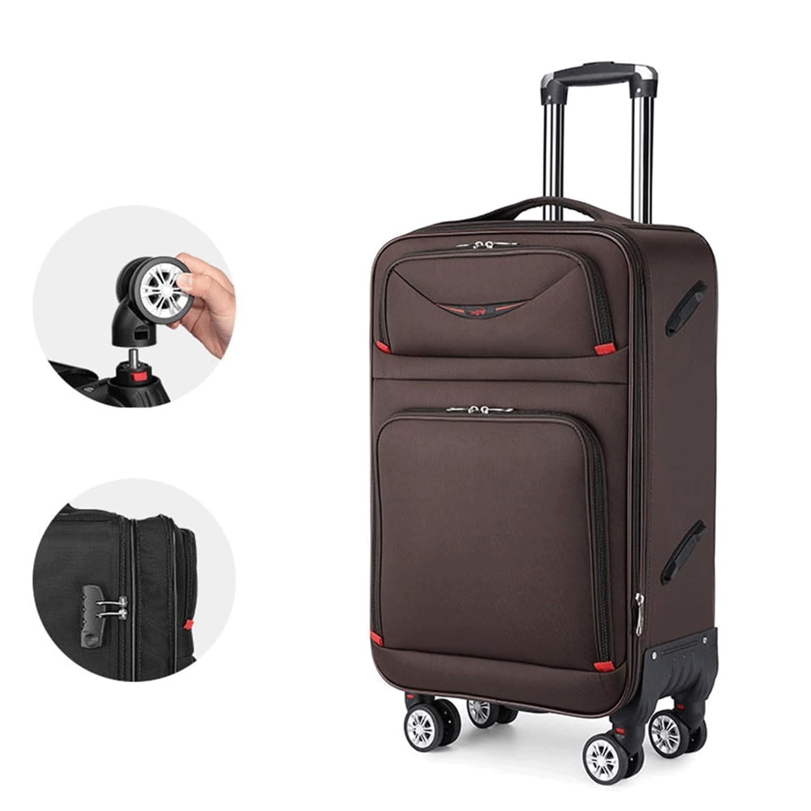 Equipaje con Ruedas, Maleta de Mano de Tela Oxford Resistente al Desgaste, Maleta con Ruedas retráctil, Maleta de Viaje de Negocios(Coffee 22inch)