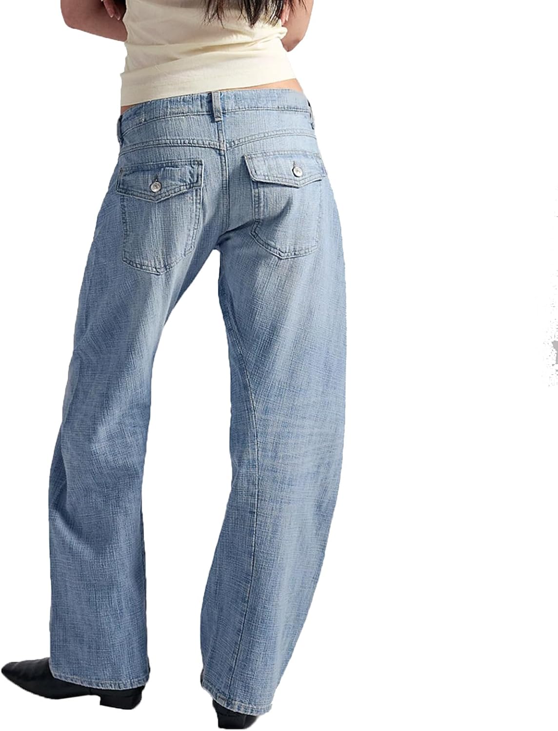 cffvdiz Women's Casual Mid-Rise Wide-Leg Jeans Vintage Baggy Asymmetrical Patchwork Straight-Leg Denim Pants