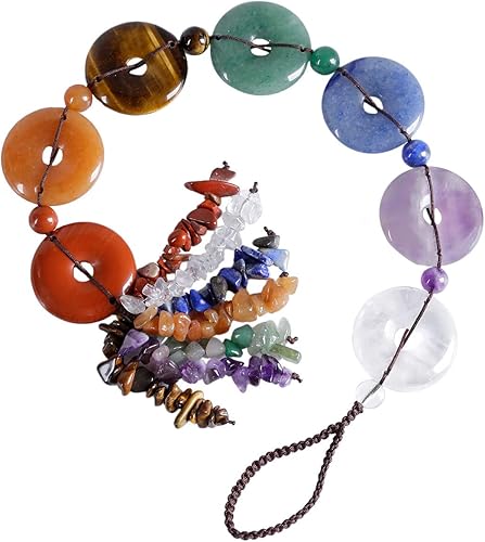 Miniatura 2 de rockcloud 7 piedras chakras reiki cristales curativos Peac Buckle Charm colgante colgante piedras preciosas meditación colgante adorno para ventana
