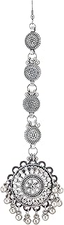 shreyadzines Silver Plated Traditional Pearls Embellished Statement Design Oxidized Maang Tikka/Maang Tika for Women and Girls Pack of 1-picture-10