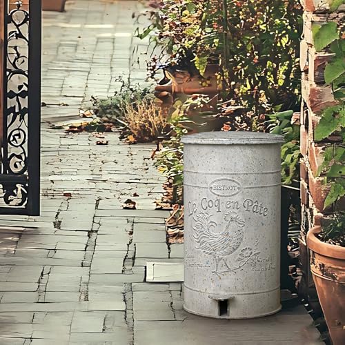 Image of Outdoor Dog Poop Trash Can with Lid-15L /4 Gal,Commercial Outdoor Retro Metal Garbage Can with Foot Pedal,Perfect for Shopping Mall,Office,Pets Park,Backyard