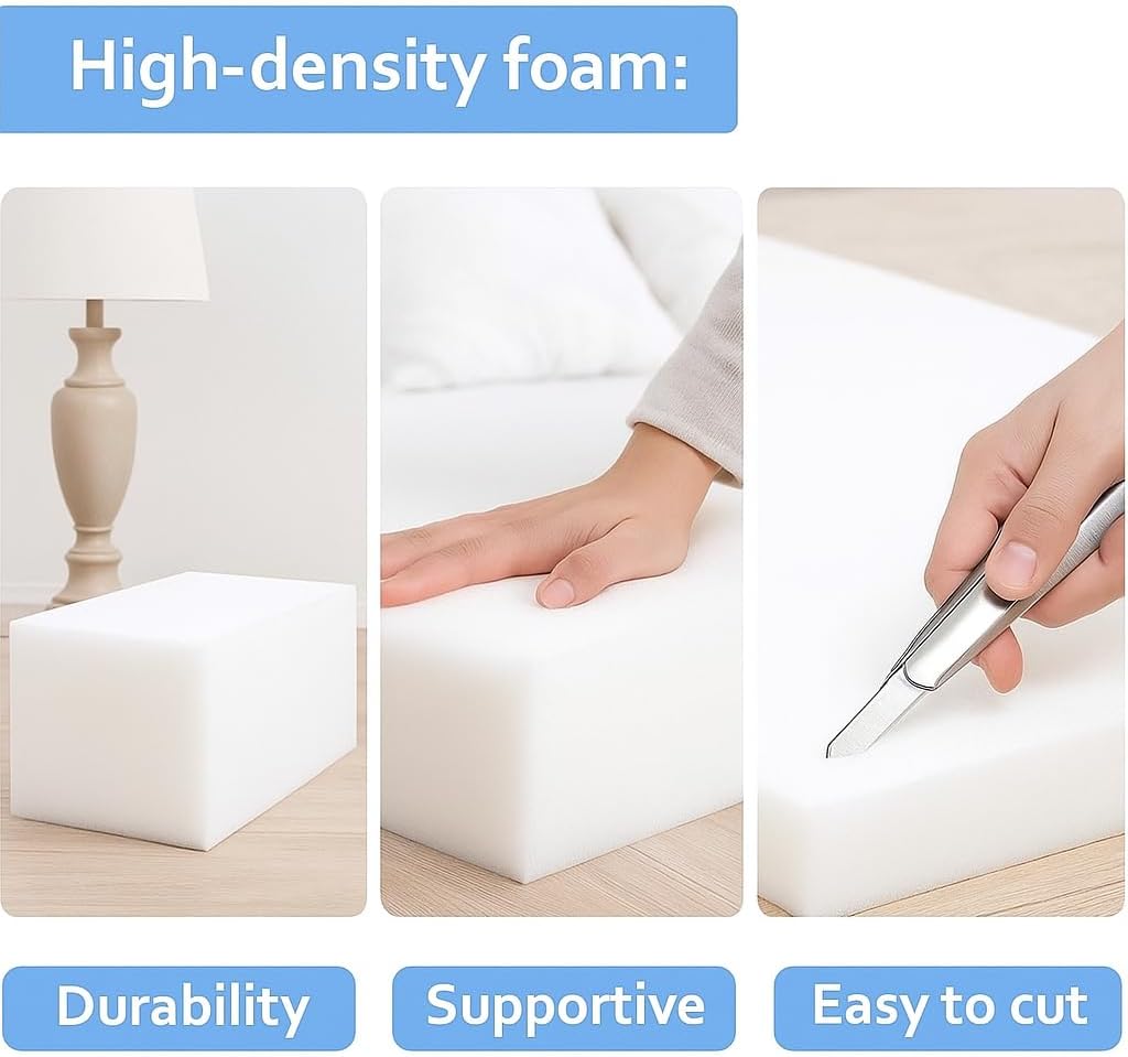 2" Thick x 24" Wide x 24" Long Upholstery Cushion - Firm 44 ILD High-Density Foam, Made in USA