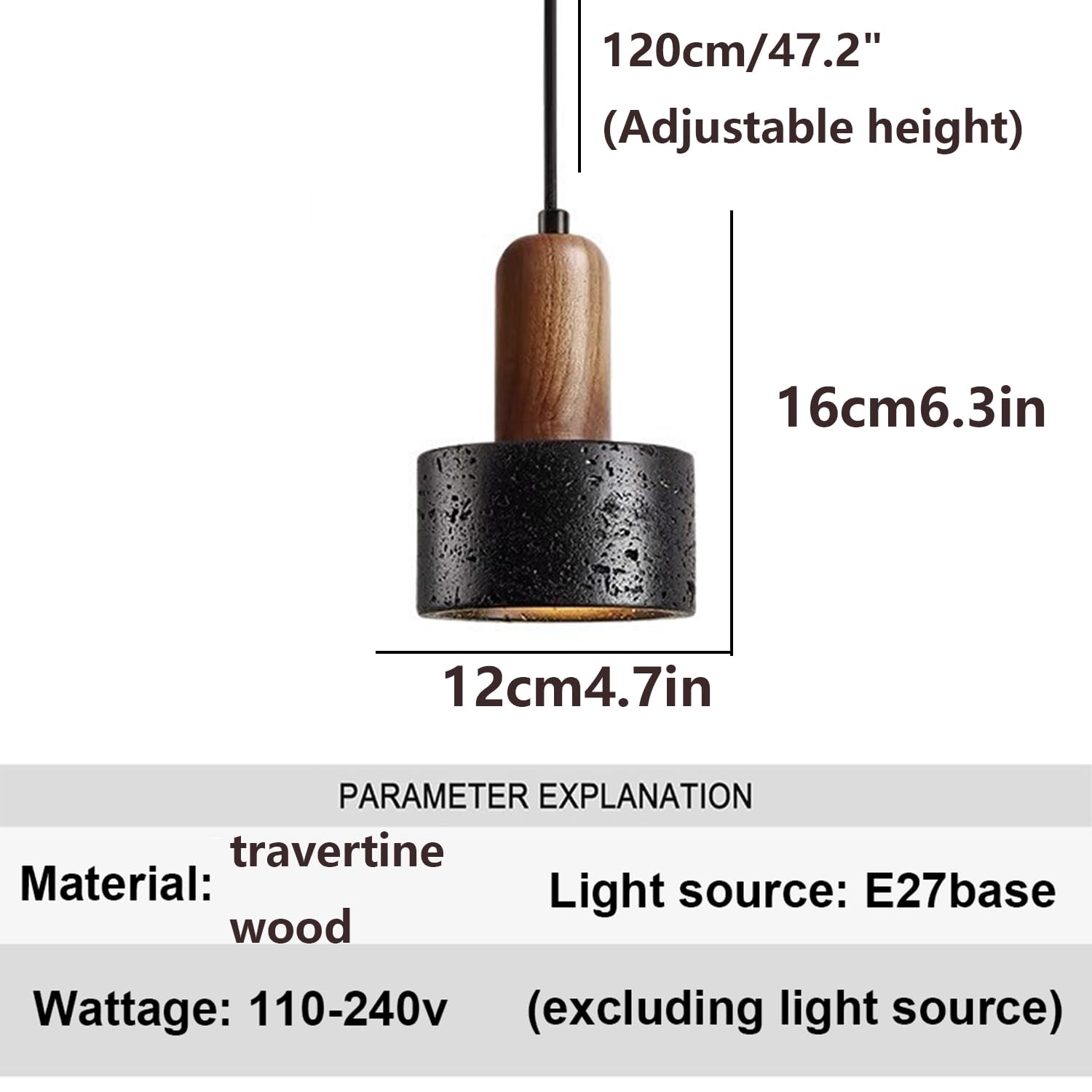 Lampade a sospensione in travertino con lampada a