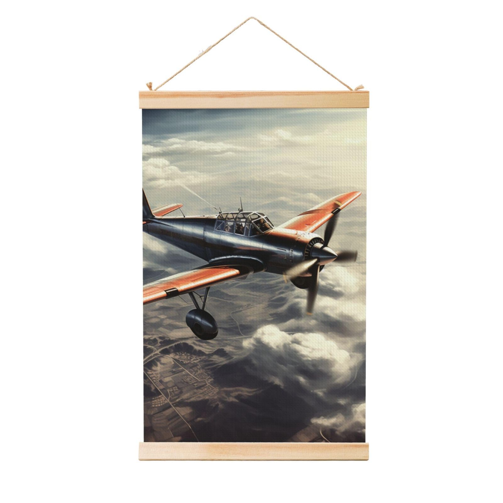 Retro airplane Poster Wooden Shaft Hanging Poster Wall Hanging Banner Canvas Artwork with Wood Frames 20"x30" Modern Artwork Decor Ready to Hang Wall Art for Home Decor Scroll Painting
