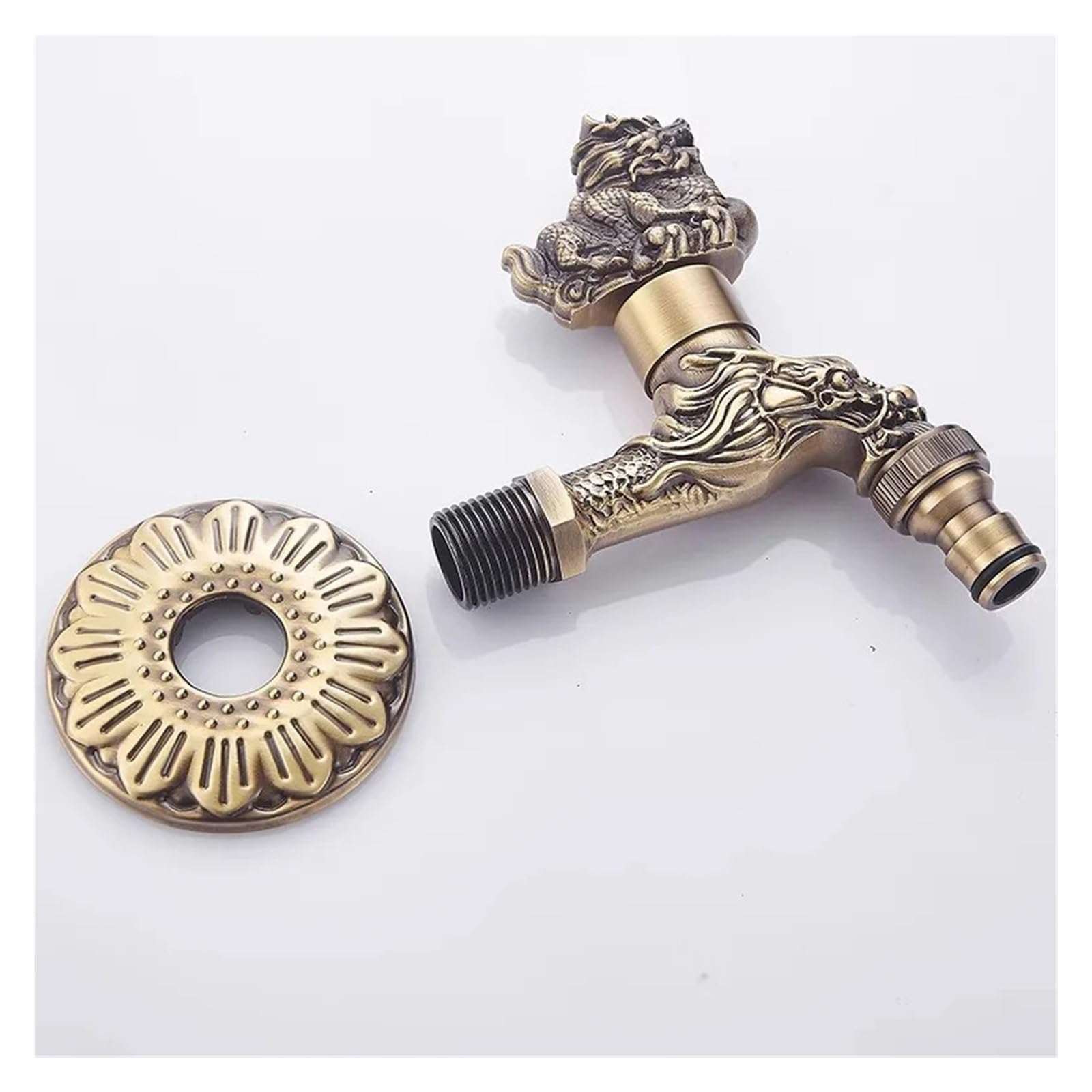 LYGSWDB Grifo de Bronce para Grifo, jardín Exterior Tallado con dragón para baño y Lavadora, Kit de Montaje Incluido