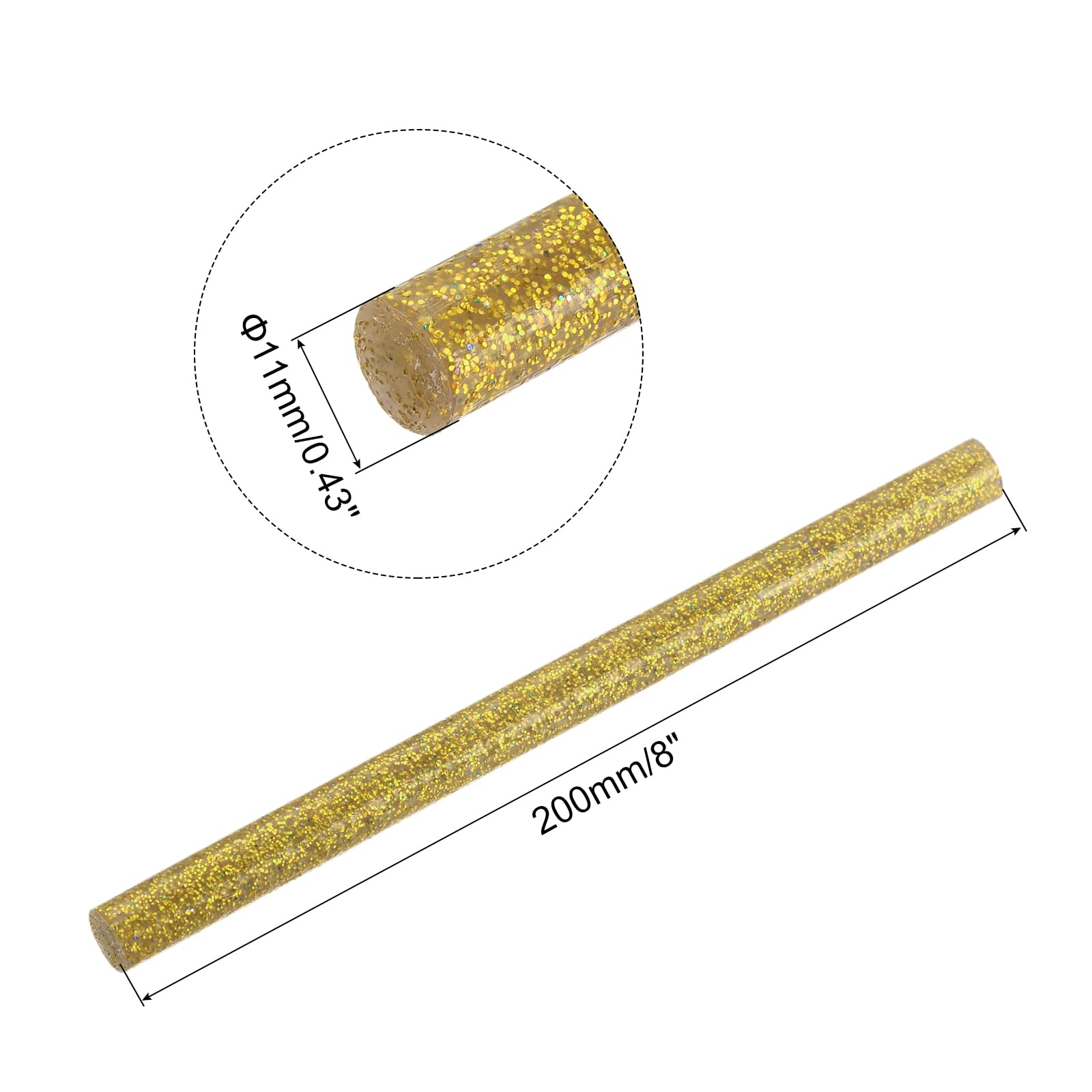 QUARKZMAN 20pz Stick Colla a Caldo per Pistola Colla a Caldo 11mm x 200mm/0,43" x 8" Mini Bastoni di Colla a Caldo Adesiva Oro Glitterato