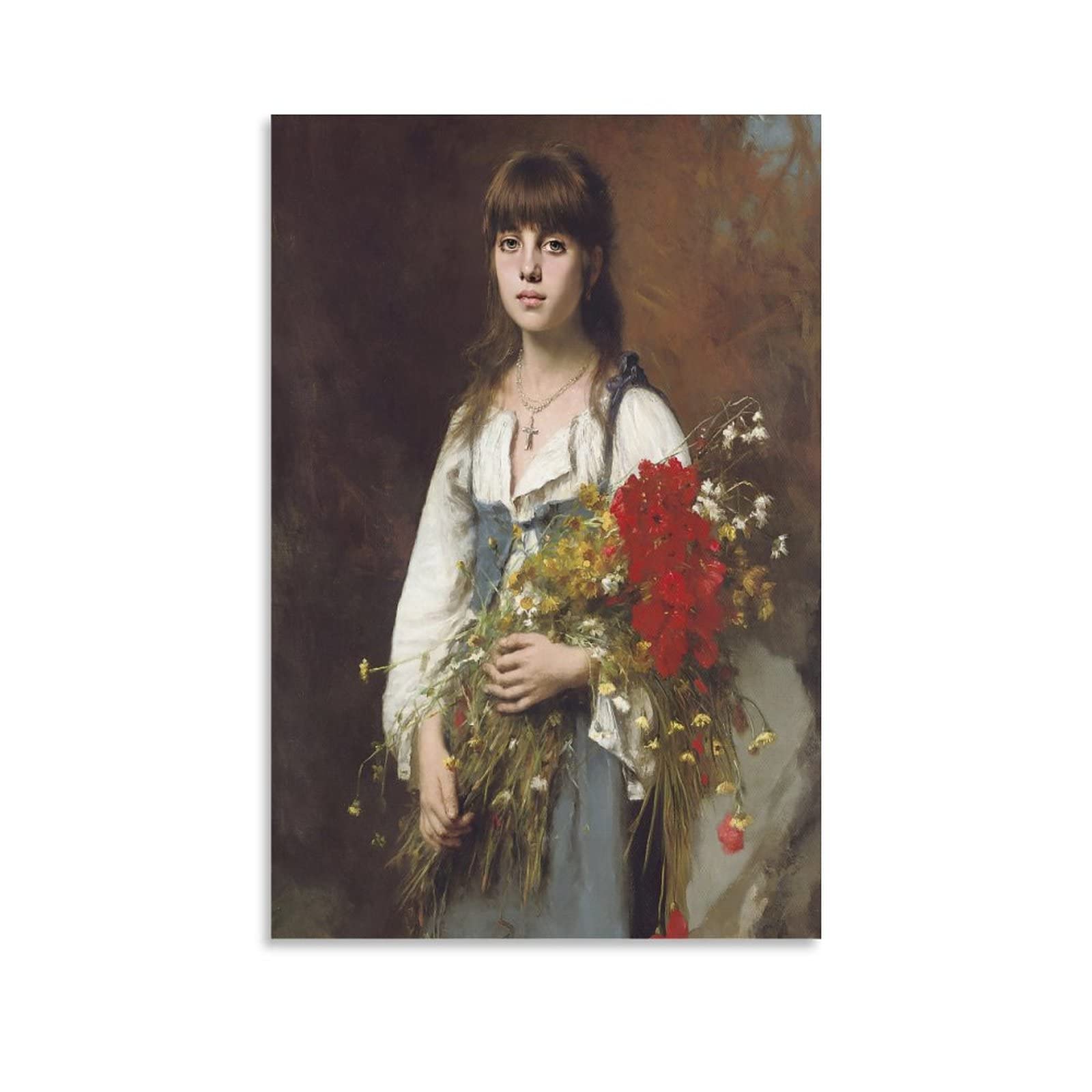 BAIKAI Painting By Girls With Bouquets Abstract Creatived Poster Canvas Wall Art Decor Picture Modern Decor 08x12inch(20x30cm)