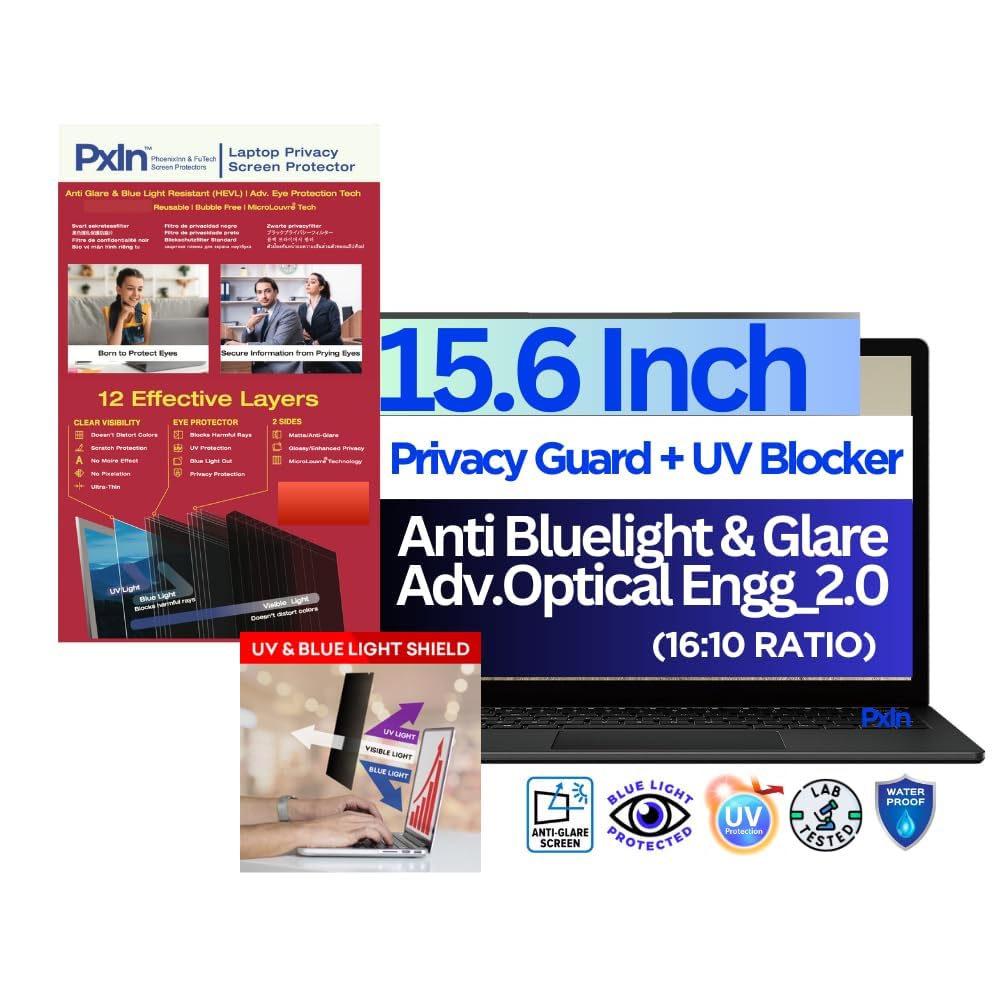 PxIn 15.6 Inch 16:10 Privacy Screen Filter - NO Eye Strain | Anti-Blue Light + Anti-Glare | No Dry Eyes | Privacy Screen Protector | For Touch Screen (B0CQC6P5V2) Amazon Price History, Amazon Price Tracker