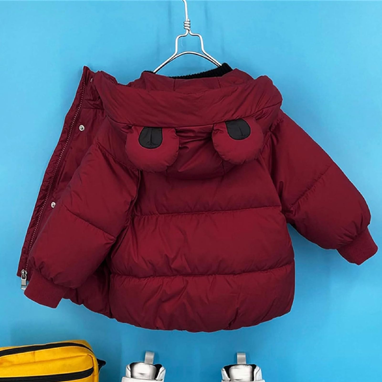 ASSICON Cappotto Invernale per Bambina da Bambino Piumino Leggero Antivento con Cappuccio con Orecchie Tuta da Neve per Bambini Giacca in Cotone con Cappuccio per Bambini
