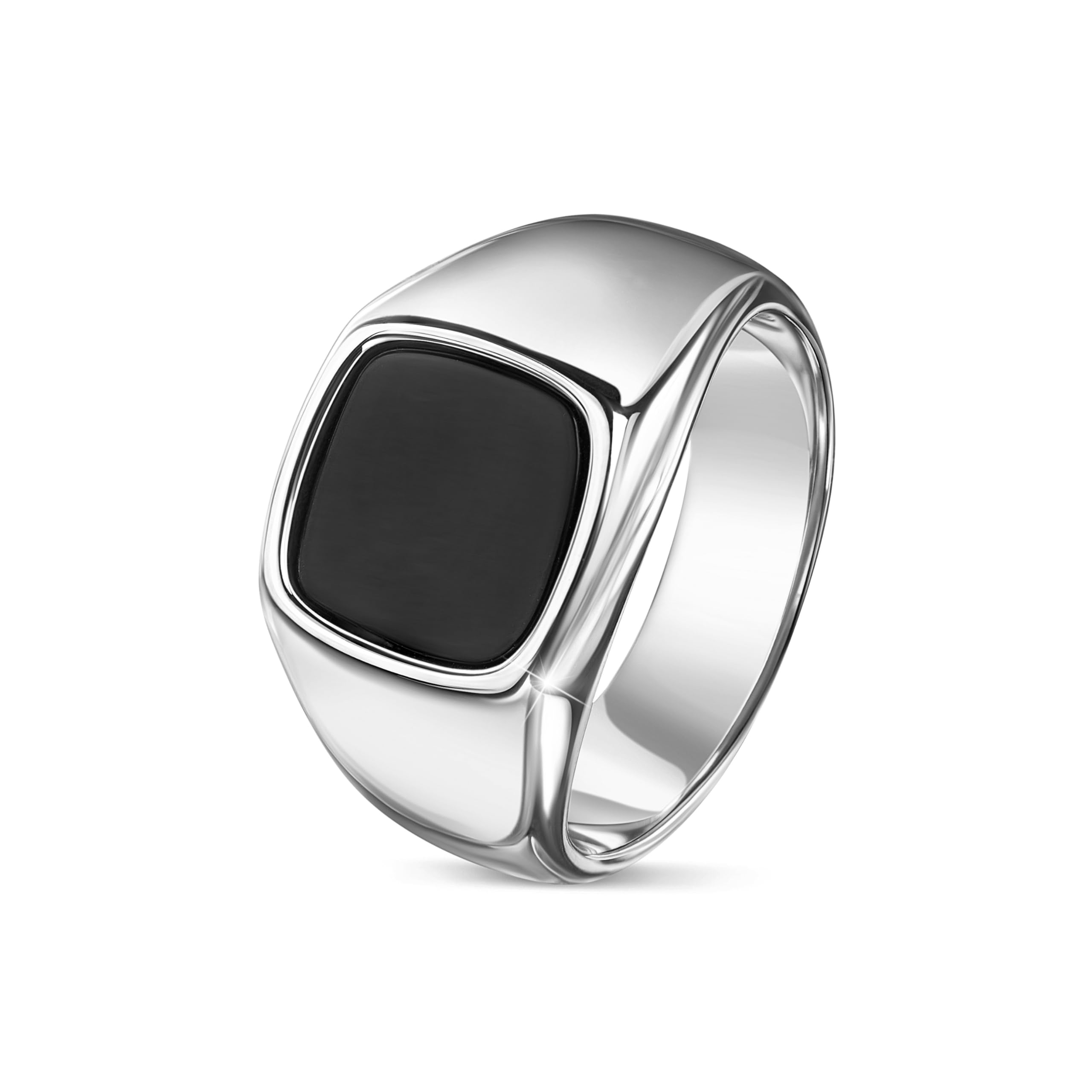 DJADEE Esther - Anello da uomo in argento con placcatura in oro bianco 18 carati, con pietra onice nera, impermeabile, senza nichel, durevole, regalo per uomo