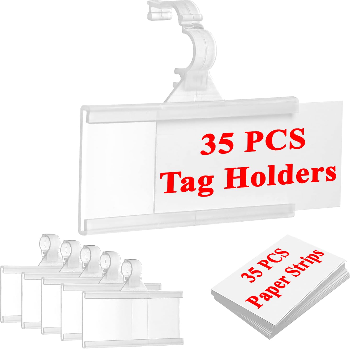 Wire Shelf Label Holder, Amlits 35PCS Plastic Basket Label Holders with Tight Snap Lock, Reusable Bins Basket Labels Clip with Paper Label Inserts for Home Market Office