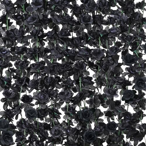 BLEUM CADE 2Pcs 16.4Ft Flower Garland Artificial Rose Vines for Bedroom Cute Fake Hanging Flower Vines Floral Garland Decorations for Halloween Wedding Party Wall Room Decor Aesthetic